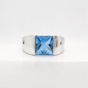 BH EFFY 14K White Gold 2CT Blue Topaz Wide Band Ring Size 7